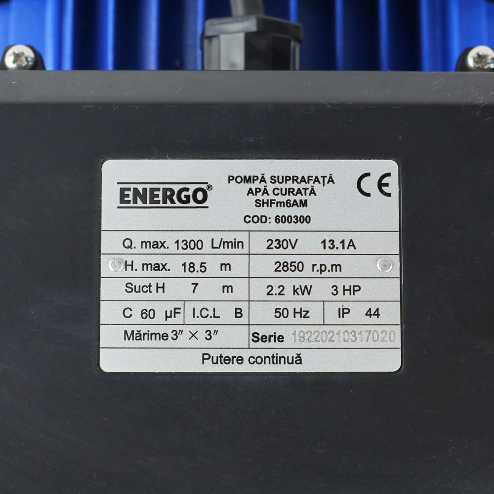 Pompa de suprafata apa curata shfm6a q-1200l/min h-18mca h-7m 2.2kw/230v asp-3" ref-3" energo pr - imagine 5