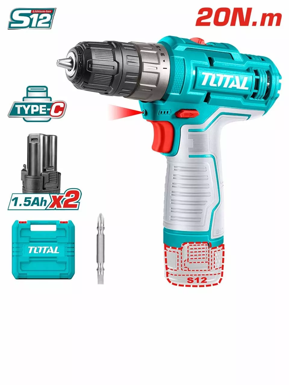 TOTAL - MASINA DE GAURIT CU ACUMULATOR 12V/LED LI-ION (2 ACUMULATORI 1.5Ah)
