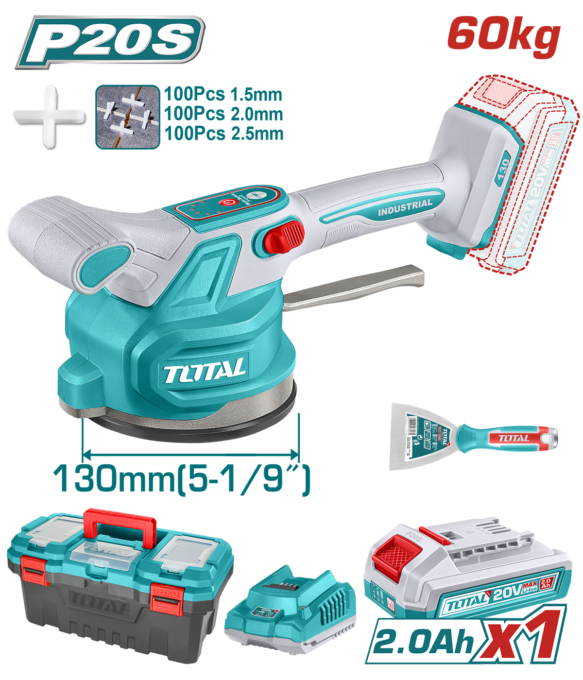 TOTAL - Vibrator cu ventuza pentru placi ceramice 20V (Include acumulator si incarcator) - imagine 10