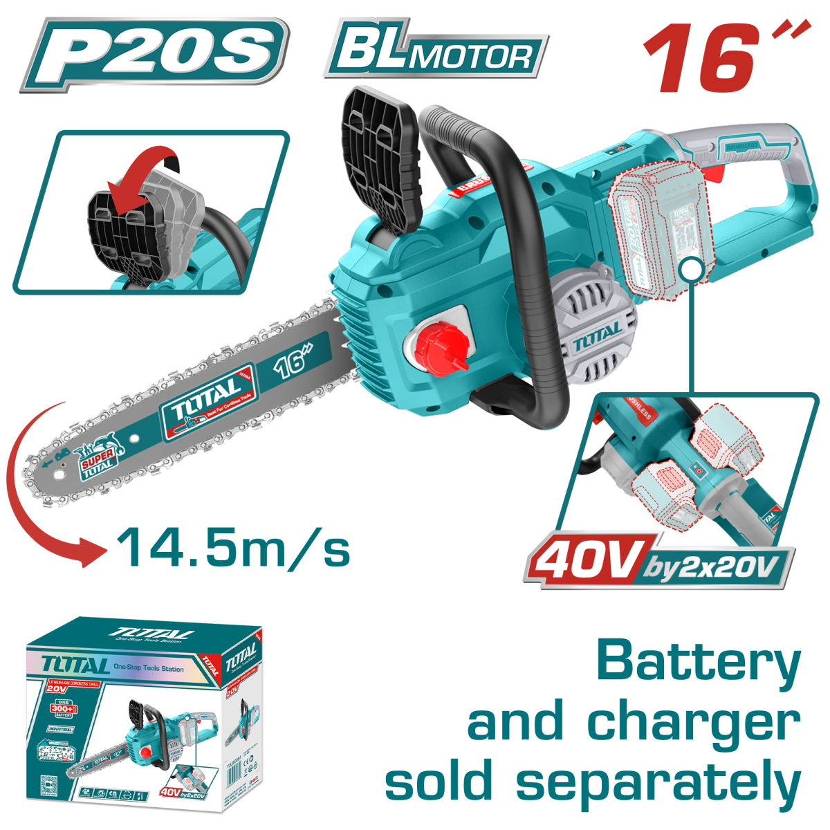 Chainsaws TOTAL - Drujba electrica - 2*20V (Nu include acumulator)