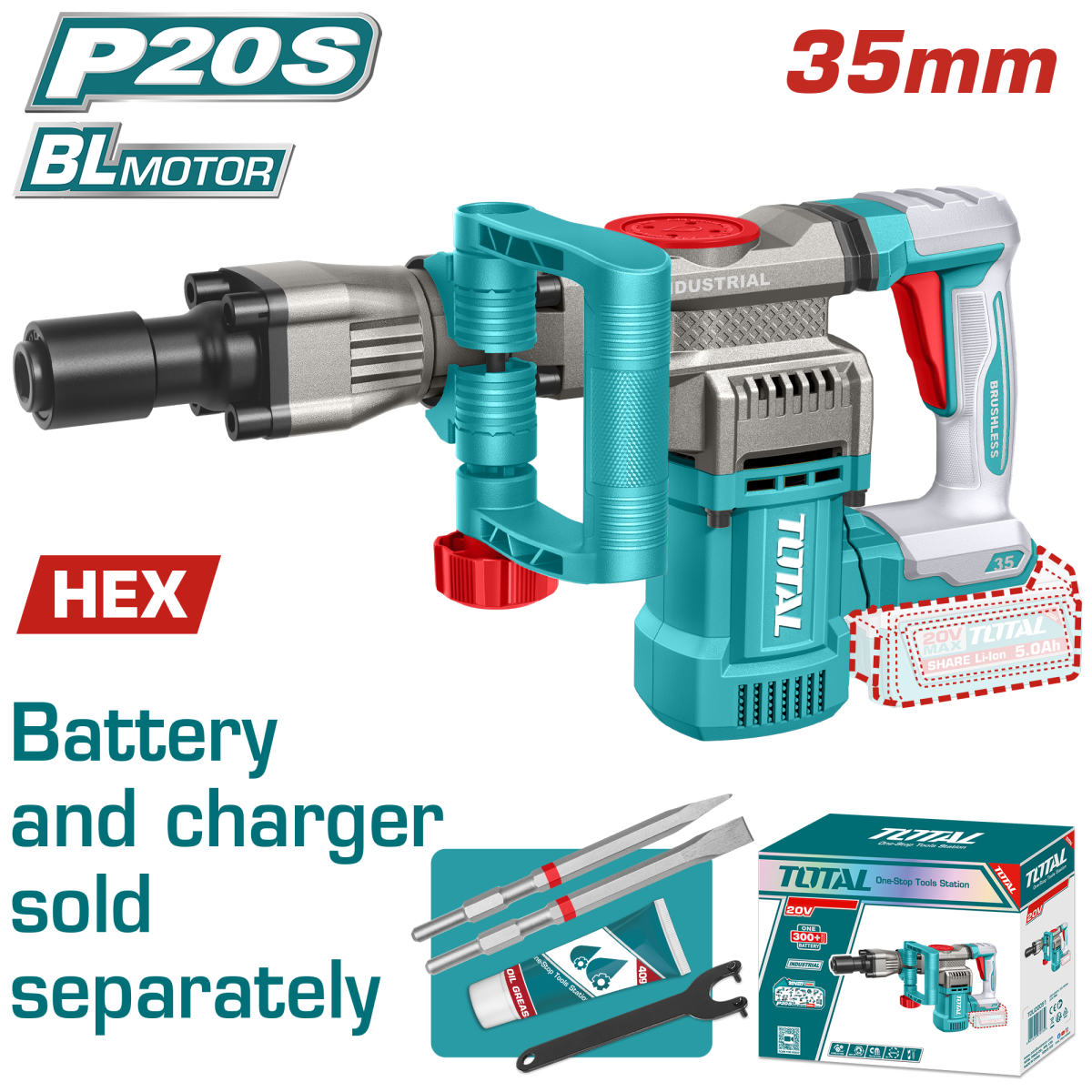Specialistul Casei TOTAL - Ciocan demolator - 16J - 20V (Nu include acumulator)